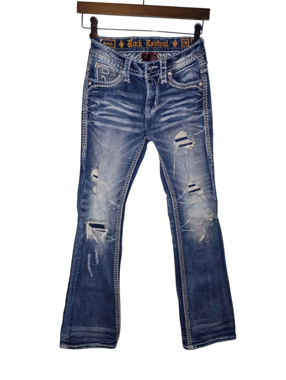 Rock Revival Semah Mid-Rise Boot Stretch Ripped Jeans Ladies Size 24 - Picture 15 of 16